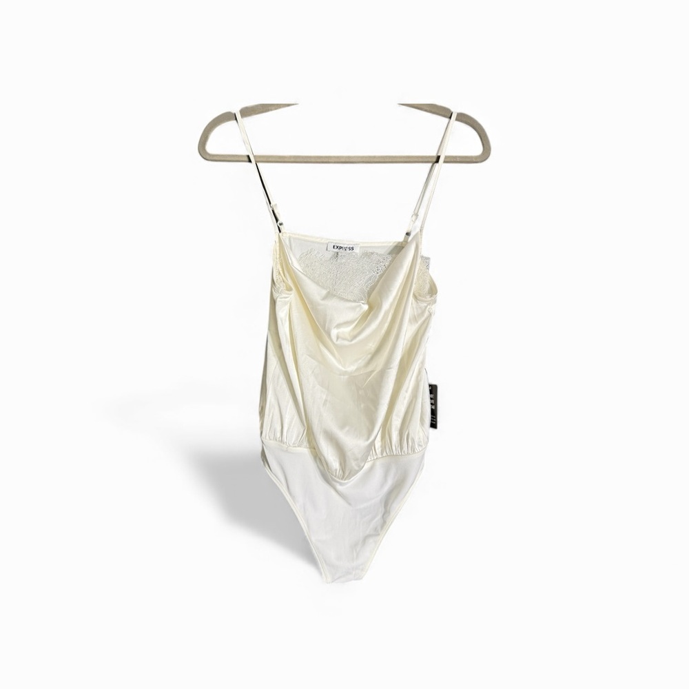 Express Cream Coquette Balletcore Satin Lace Flirty & Fun Bodysuit NWT Small